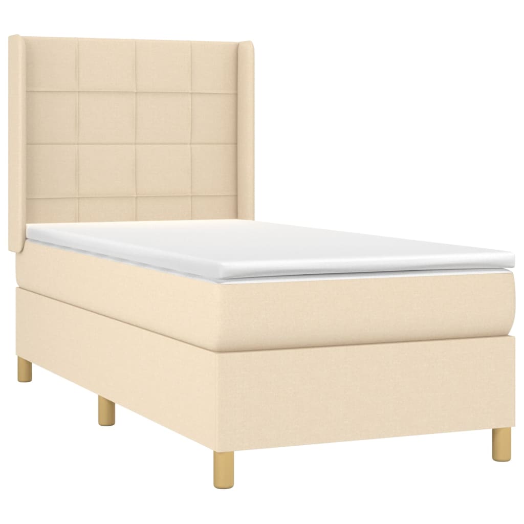 vidaXL Κρεβάτι Boxspring με Στρώμα Κρεμ 90x200 εκ.Υφασμάτινο