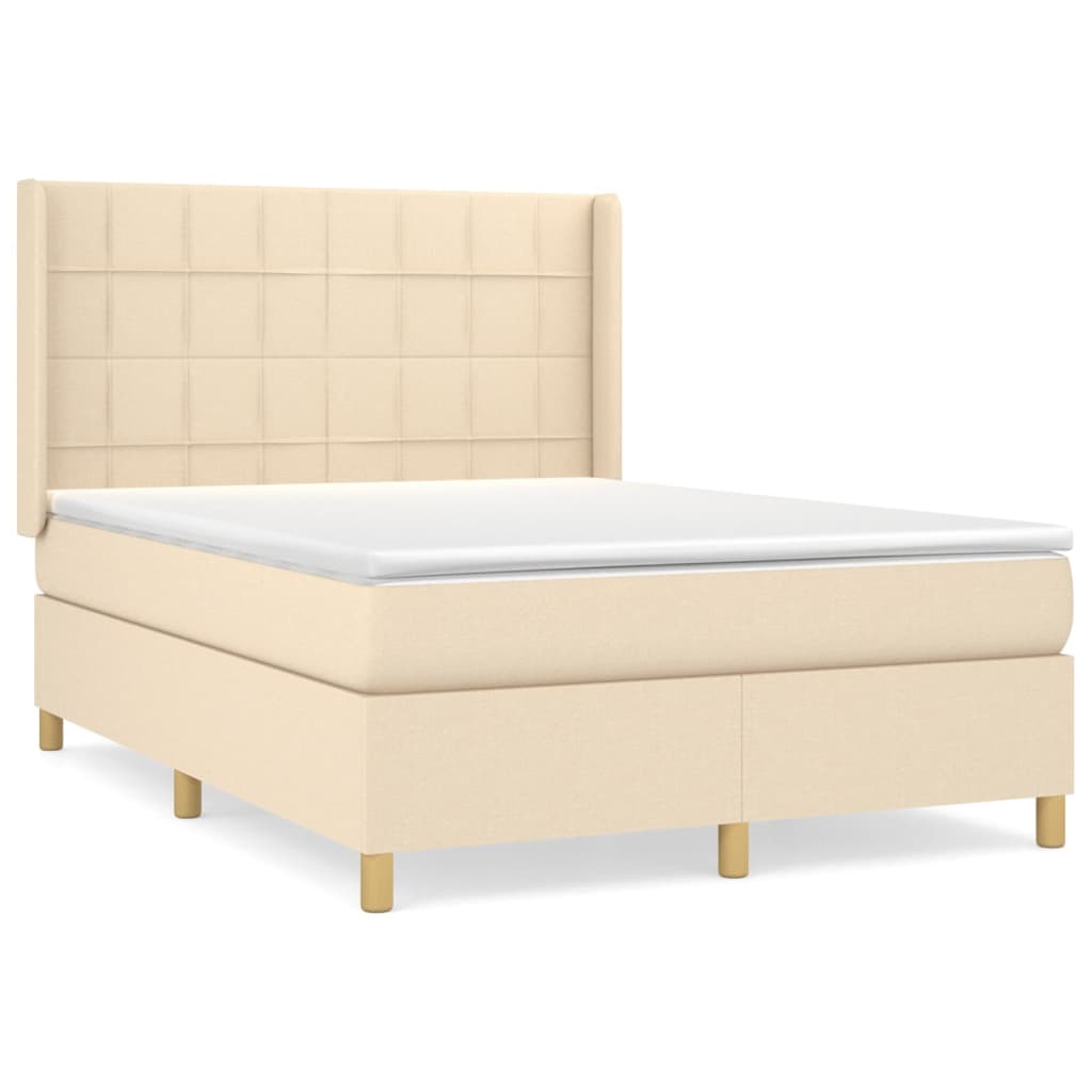 vidaXL Κρεβάτι Boxspring με Στρώμα Κρεμ 140x200 εκ. Υφασμάτινο