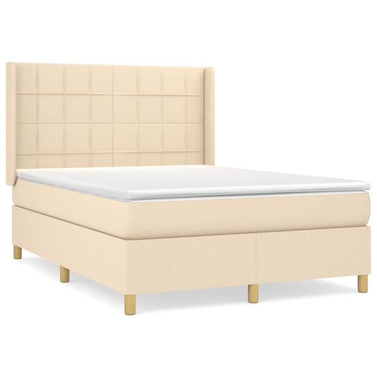 vidaXL Κρεβάτι Boxspring με Στρώμα Κρεμ 140x200 εκ. Υφασμάτινο