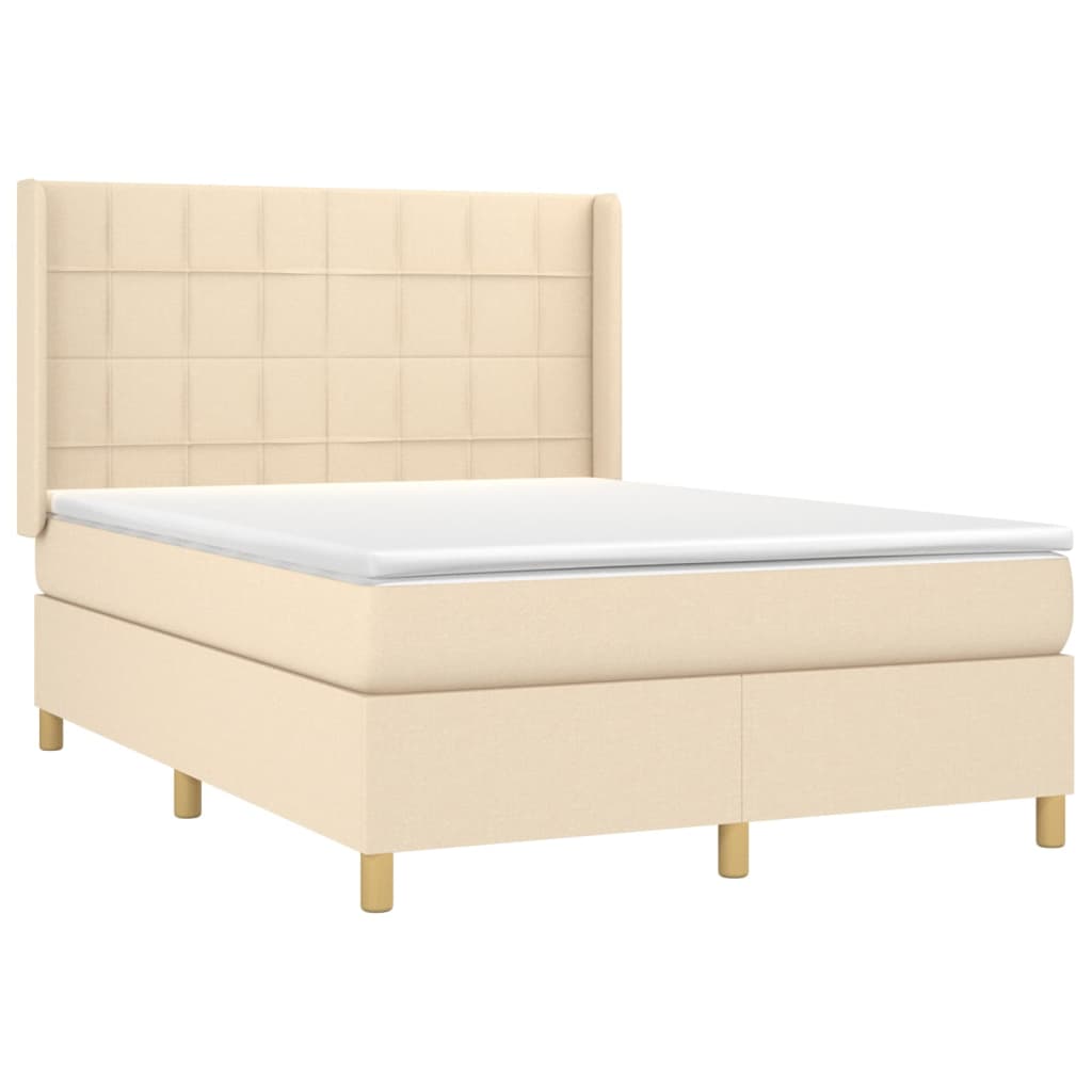 vidaXL Κρεβάτι Boxspring με Στρώμα Κρεμ 140x200 εκ. Υφασμάτινο