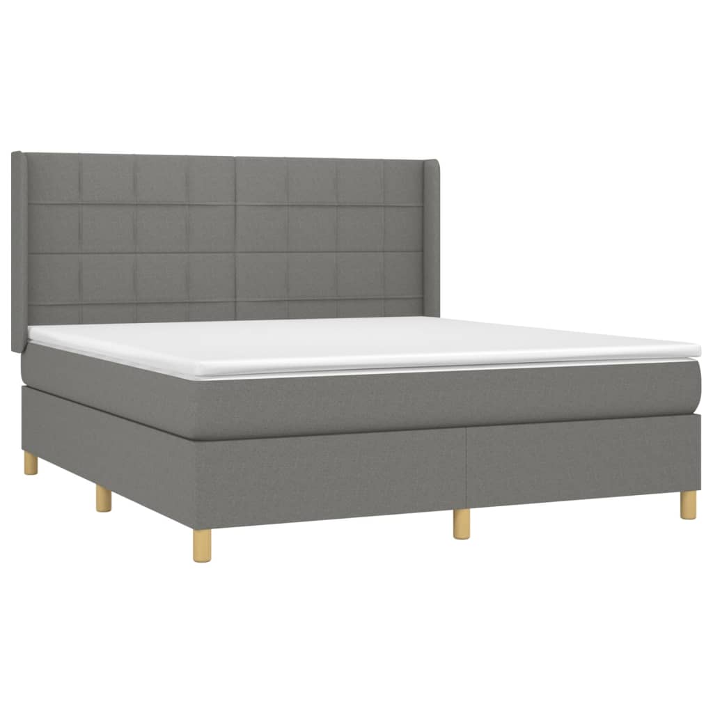 vidaXL Κρεβάτι Boxspring με Στρώμα Σκούρο Γκρι 180x200 εκ Υφασμάτιν