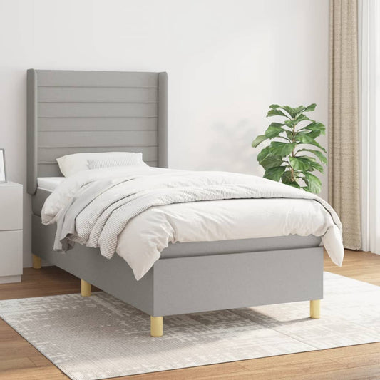 vidaXL Κρεβάτι Boxspring με Στρώμα Ανοιχτό Γκρι 90x190 εκ. Υφασμάτινο