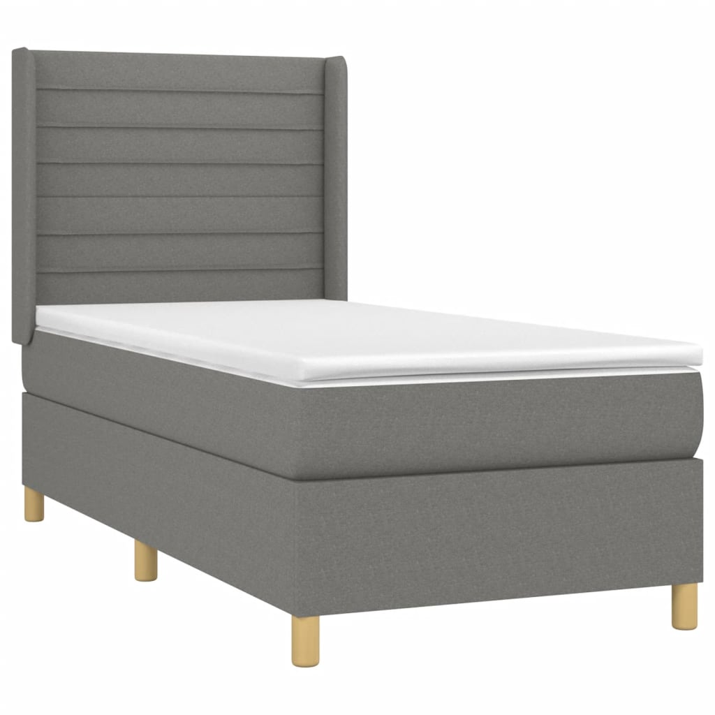 vidaXL Κρεβάτι Boxspring με Στρώμα Σκούρο Γκρι 90x190 εκ. Υφασμάτινο