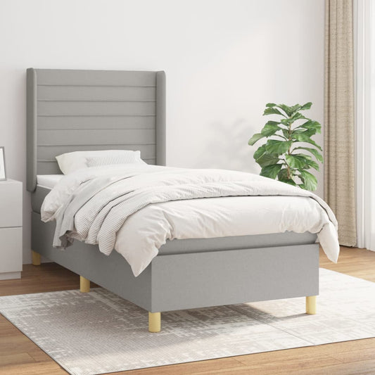 vidaXL Κρεβάτι Boxspring με Στρώμα Ανοιχτό Γκρι 100x200 εκ. Υφασμάτινο
