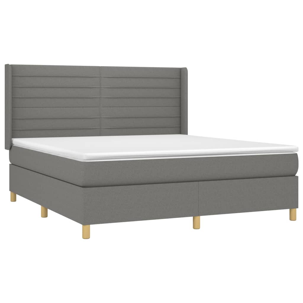 vidaXL Κρεβάτι Boxspring με Στρώμα Σκούρο Γκρι 180x200 εκ Υφασμάτιν