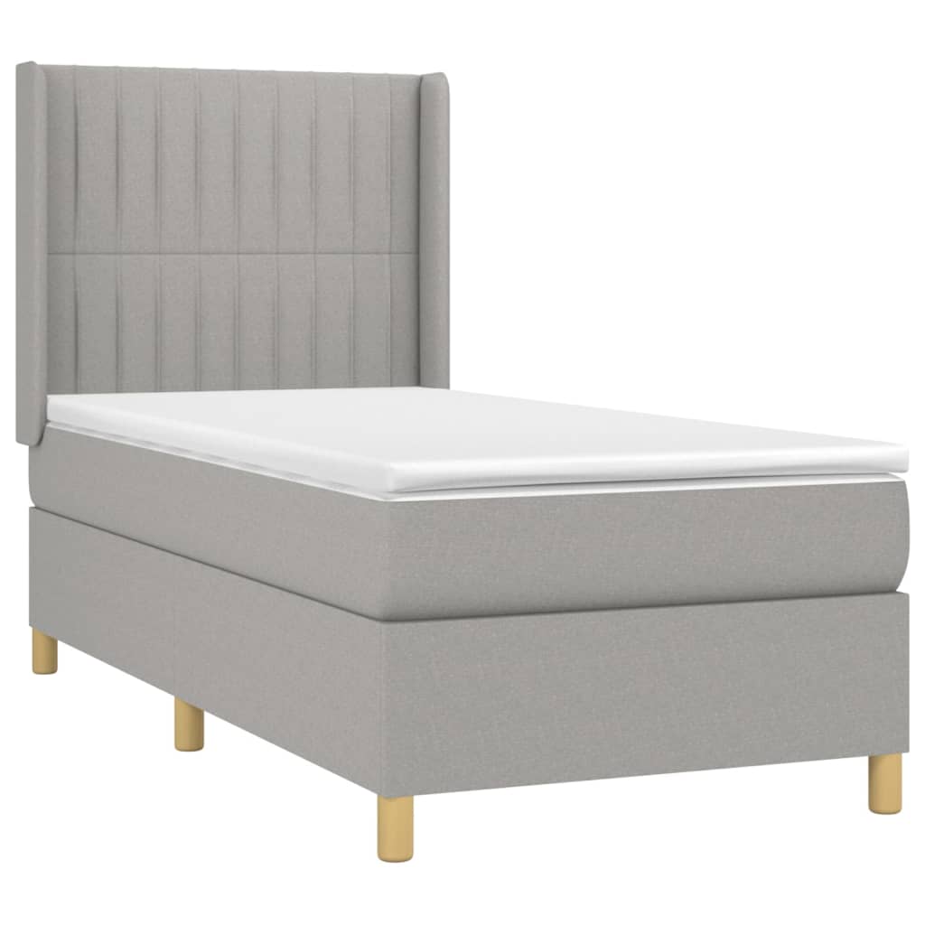 vidaXL Κρεβάτι Boxspring με Στρώμα Ανοιχτό Γκρι 90x200 εκ. Υφασμάτινο