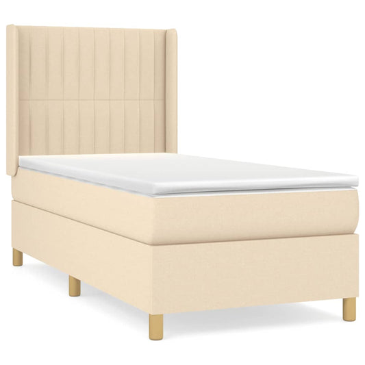 vidaXL Κρεβάτι Boxspring με Στρώμα Κρεμ 90x200 εκ.Υφασμάτινο