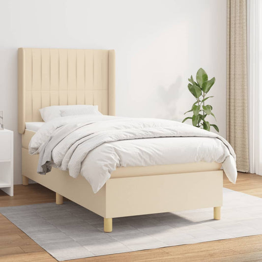 vidaXL Κρεβάτι Boxspring με Στρώμα Κρεμ 90x200 εκ.Υφασμάτινο