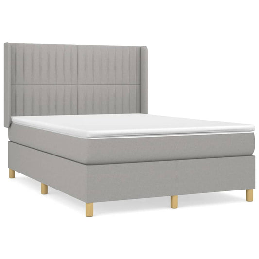 vidaXL Κρεβάτι Boxspring με Στρώμα Ανοιχτό Γκρι 140x190 εκ. Υφασμάτινο