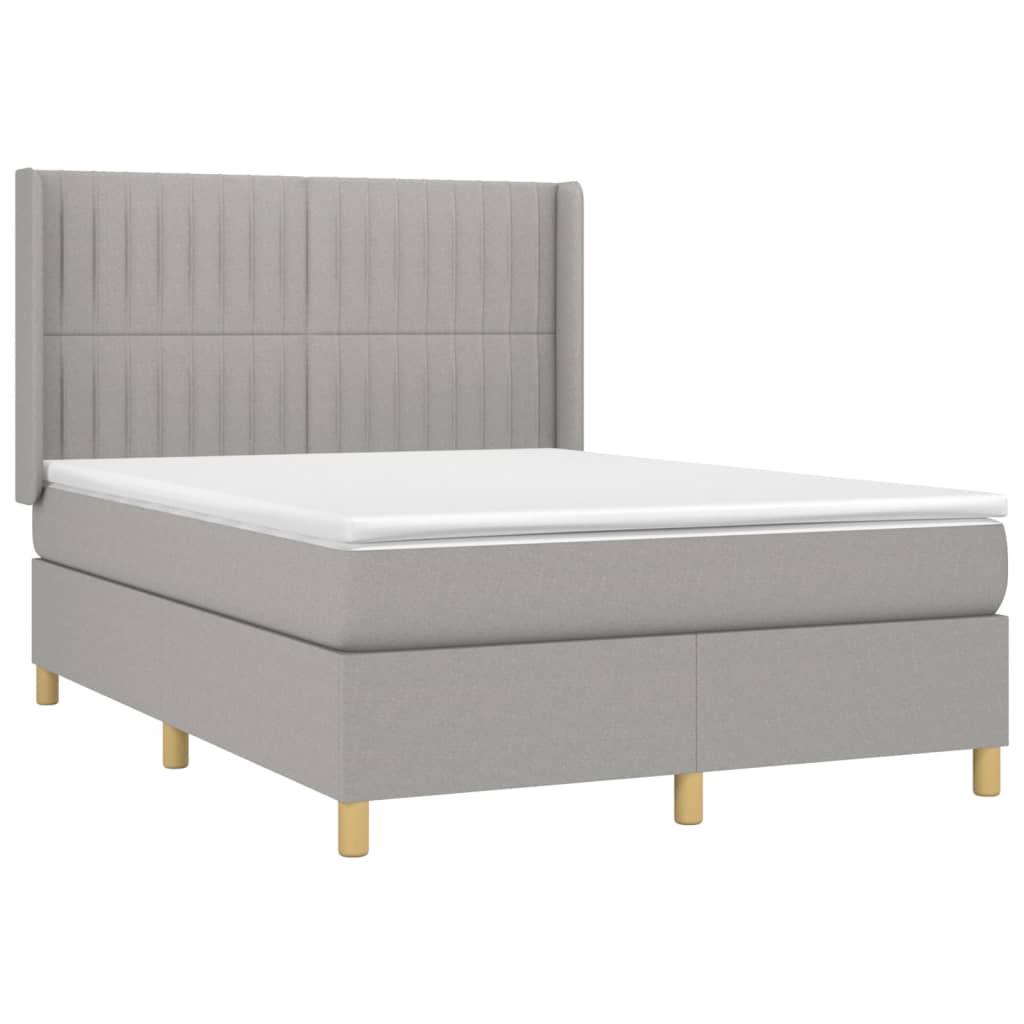 vidaXL Κρεβάτι Boxspring με Στρώμα Ανοιχτό Γκρι 140x200 εκ. Υφασμάτινο
