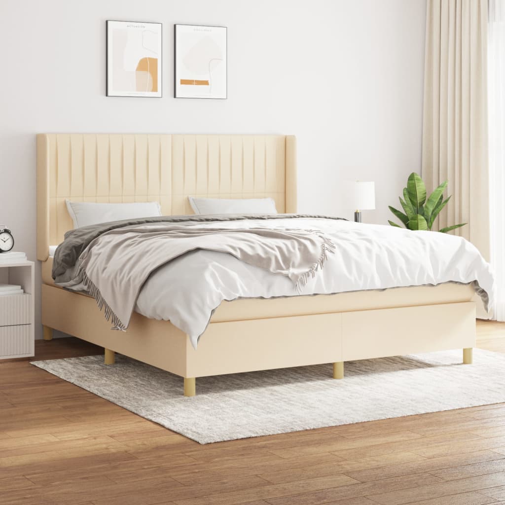 vidaXL Κρεβάτι Boxspring με Στρώμα Κρεμ 160x200 εκ. Υφασμάτινο