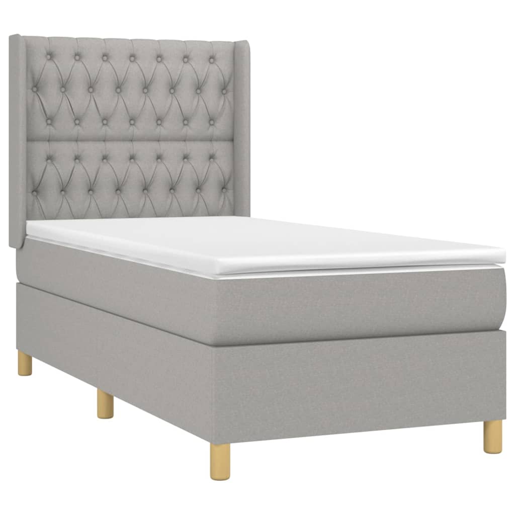 vidaXL Κρεβάτι Boxspring με Στρώμα Ανοιχτό Γκρι 90x190 εκ. Υφασμάτινο