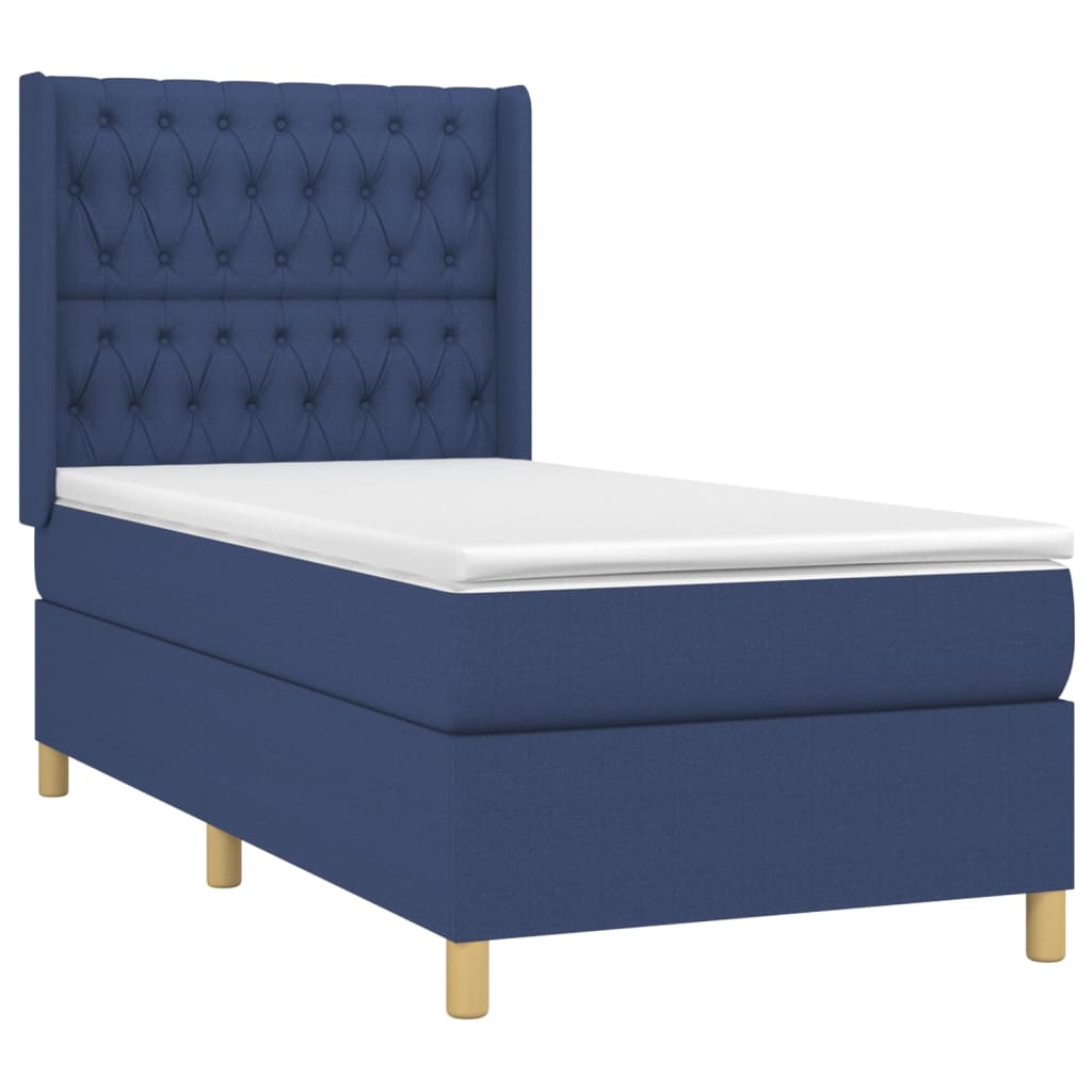 vidaXL Κρεβάτι Boxspring με Στρώμα Μπλε 90x190 εκ.Υφασμάτινο
