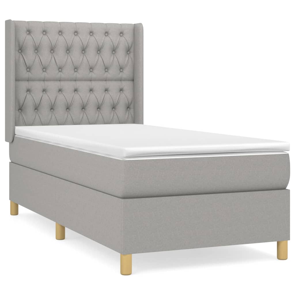 vidaXL Κρεβάτι Boxspring με Στρώμα Ανοιχτό Γκρι 90x200 εκ. Υφασμάτινο