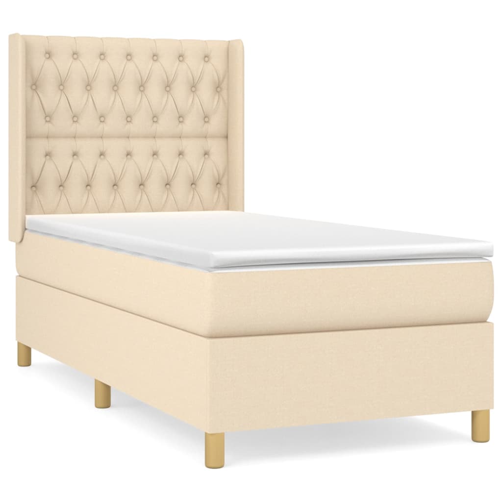 vidaXL Κρεβάτι Boxspring με Στρώμα Κρεμ 90x200 εκ.Υφασμάτινο