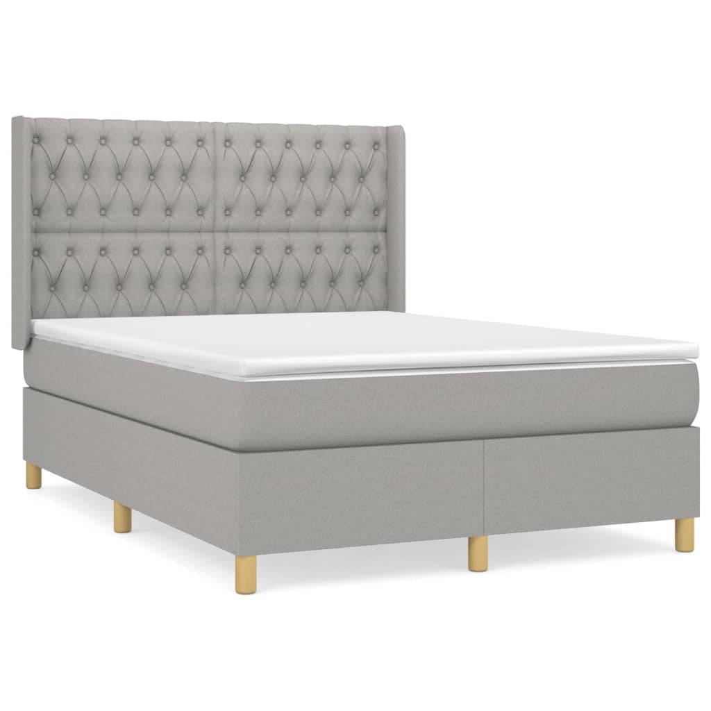 vidaXL Κρεβάτι Boxspring με Στρώμα Ανοιχτό Γκρι 140x190 εκ. Υφασμάτινο