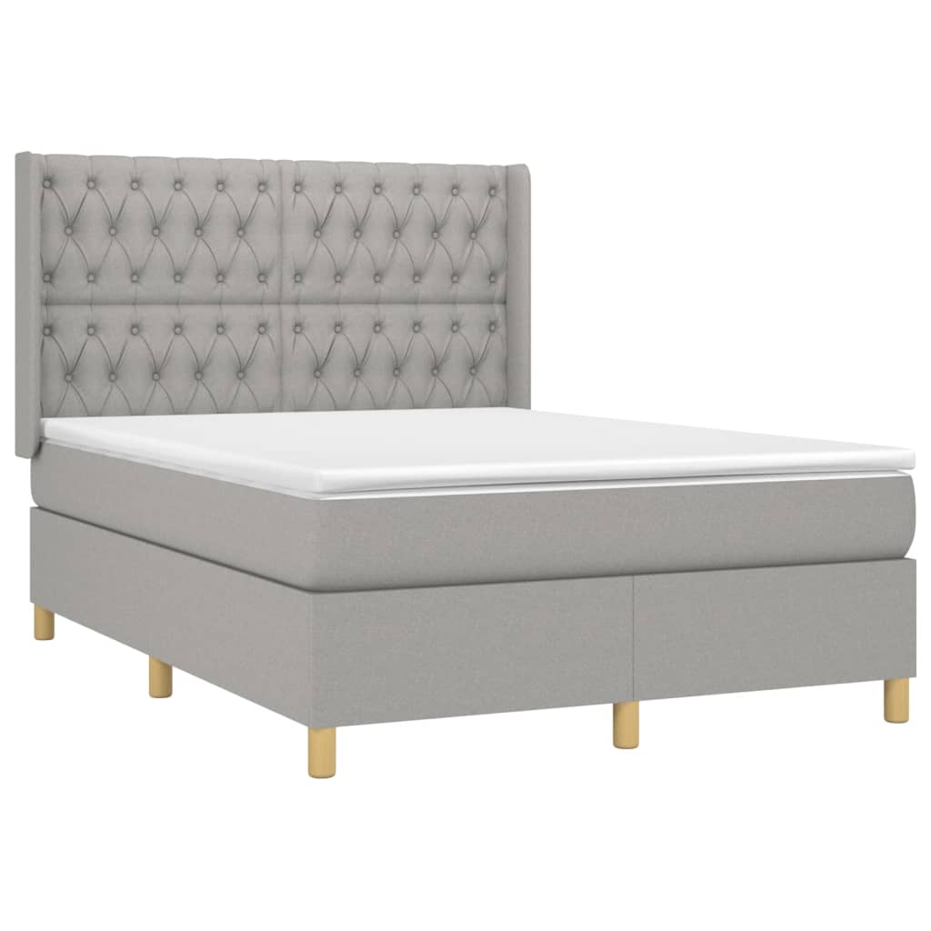 vidaXL Κρεβάτι Boxspring με Στρώμα Ανοιχτό Γκρι 140x190 εκ. Υφασμάτινο