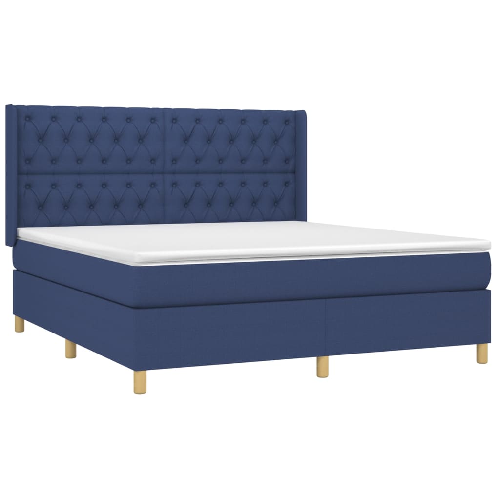 vidaXL Κρεβάτι Boxspring με Στρώμα Μπλε 160x200 εκ. Υφασμάτινο