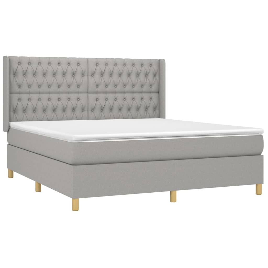 vidaXL Κρεβάτι Boxspring με Στρώμα Ανοιχτό Γκρι 180x200 εκ. Υφασμάτινο