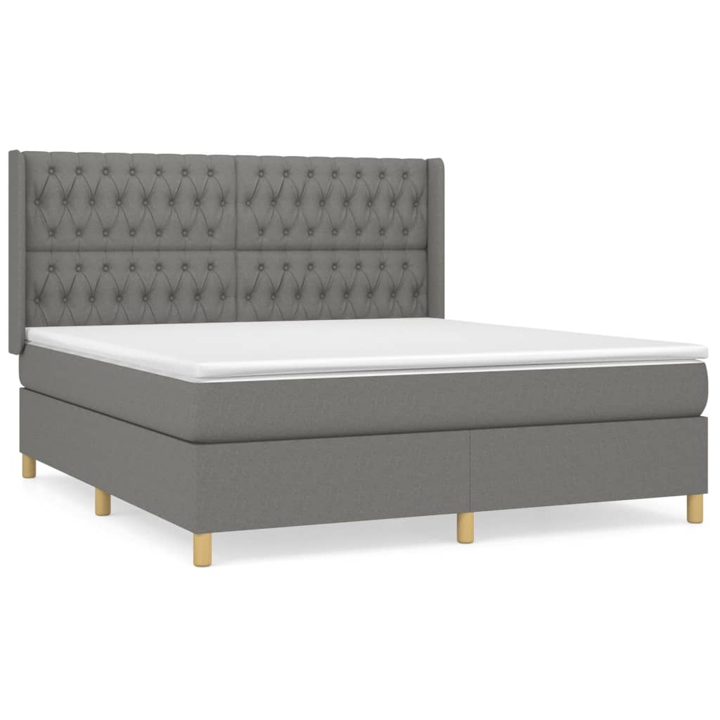 vidaXL Κρεβάτι Boxspring με Στρώμα Σκούρο Γκρι 180x200 εκ Υφασμάτιν