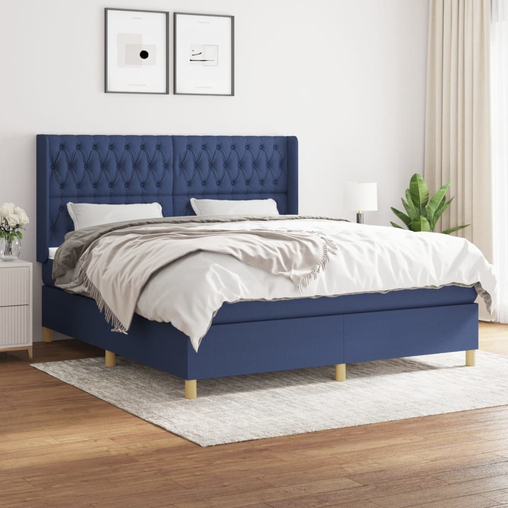 vidaXL Κρεβάτι Boxspring με Στρώμα Μπλε 180x200 εκ. Υφασμάτινο