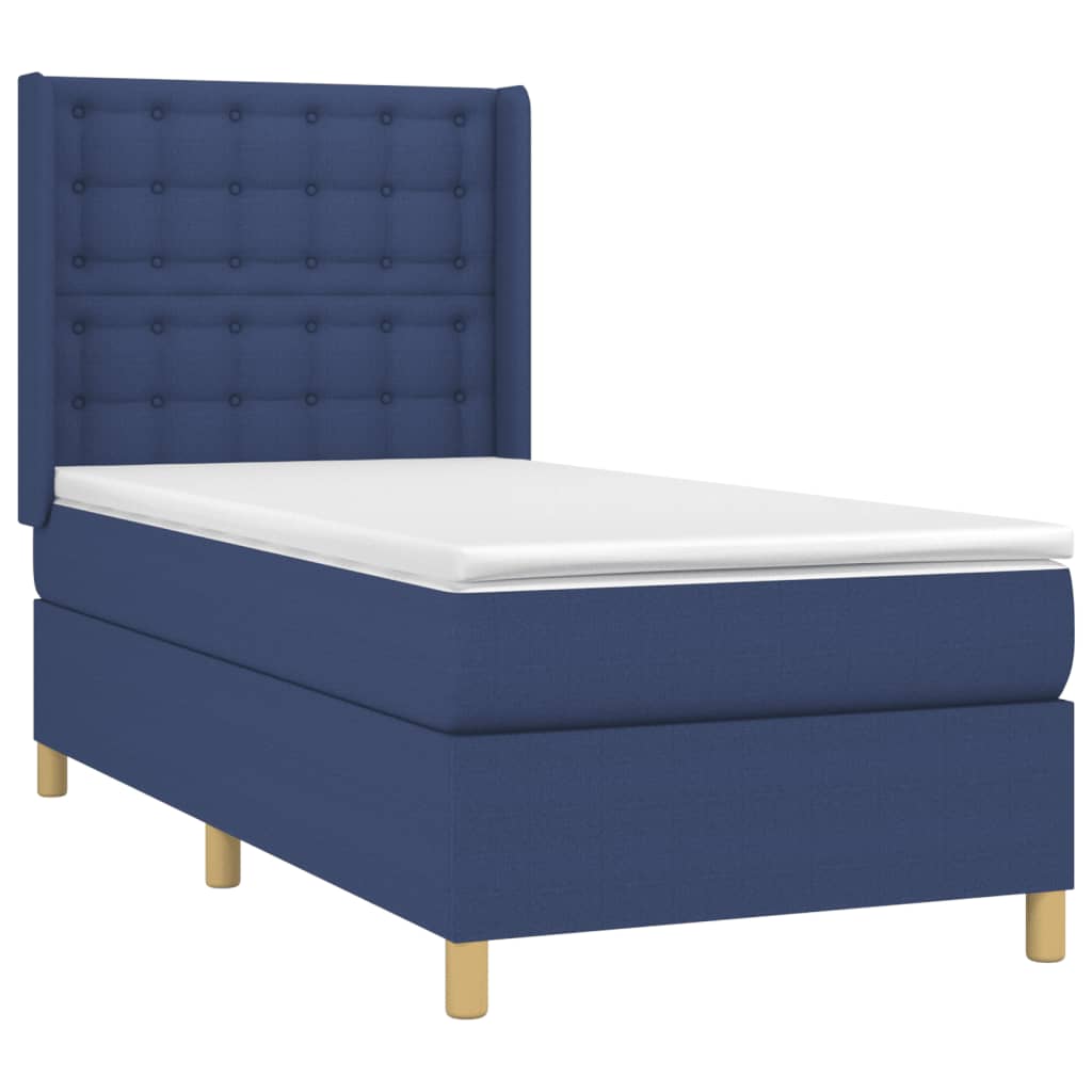 vidaXL Κρεβάτι Boxspring με Στρώμα Μπλε 90x200 εκ.Υφασμάτινο