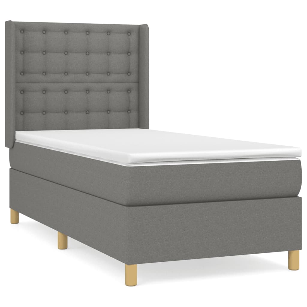 vidaXL Κρεβάτι Boxspring με Στρώμα Σκούρο Γκρι 100x200 εκ. Υφασμάτινο