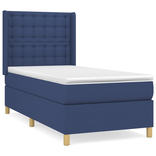vidaXL Κρεβάτι Boxspring με Στρώμα Μπλε 100 x 200 εκ. Υφασμάτινο