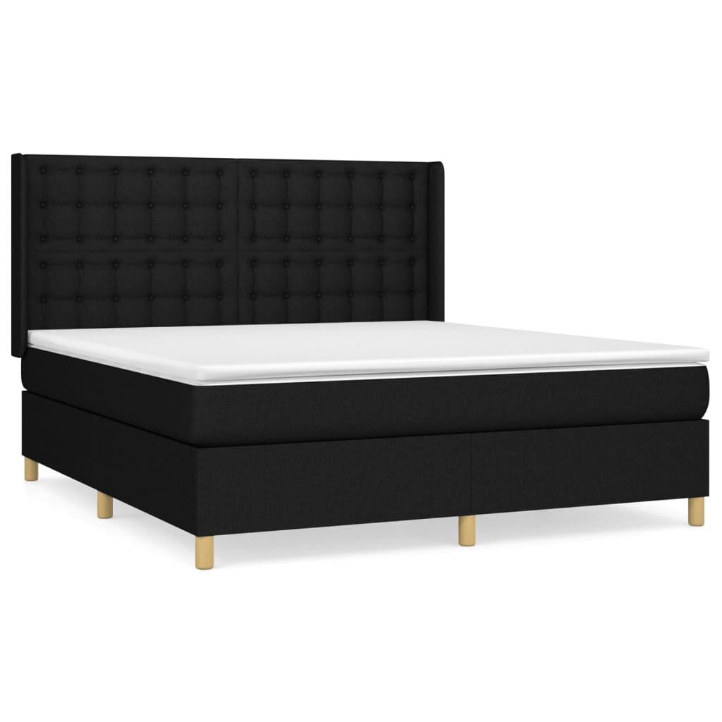 vidaXL Κρεβάτι Boxspring με Στρώμα Μαύρο 180x200 εκ. Υφασμάτινο