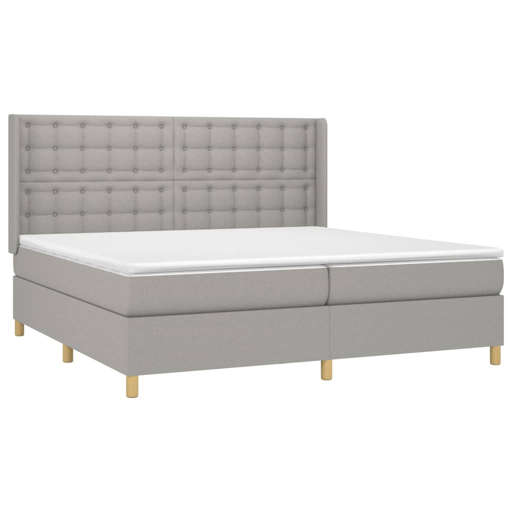 vidaXL Κρεβάτι Boxspring με Στρώμα Ανοιχτό Γκρι 200x200 εκ. Υφασμάτινο