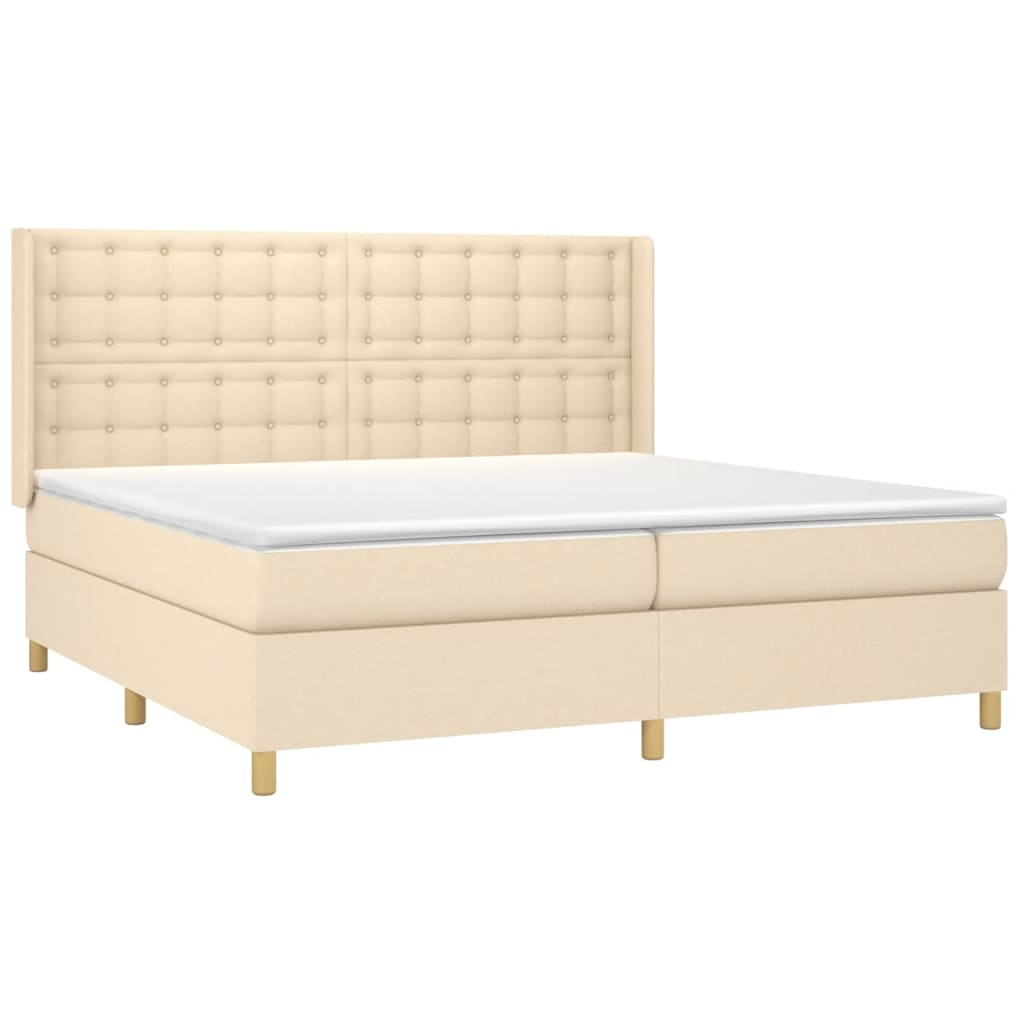 vidaXL Κρεβάτι Boxspring με Στρώμα Κρεμ 200x200 εκ. Υφασμάτινο