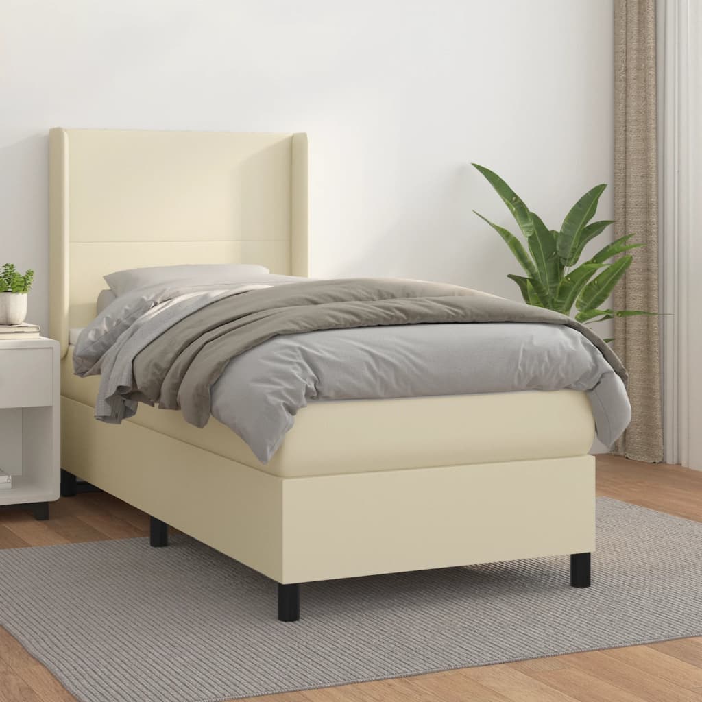 vidaXL Κρεβάτι Boxspring με Στρώμα Κρεμ 80 x 200 εκ. Συνθετικό Δέρμα