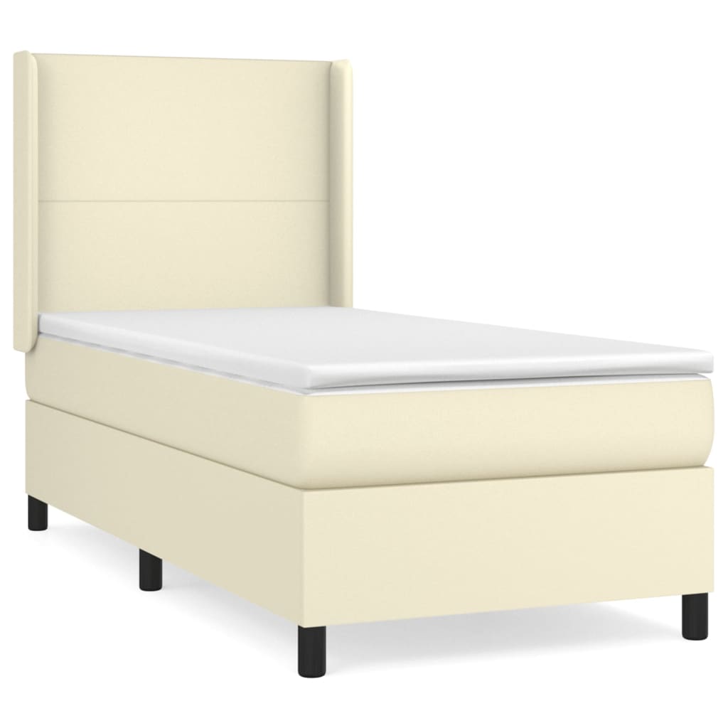 vidaXL Κρεβάτι Boxspring με Στρώμα Κρεμ 90x200 εκ. από Συνθετικό Δέρμα