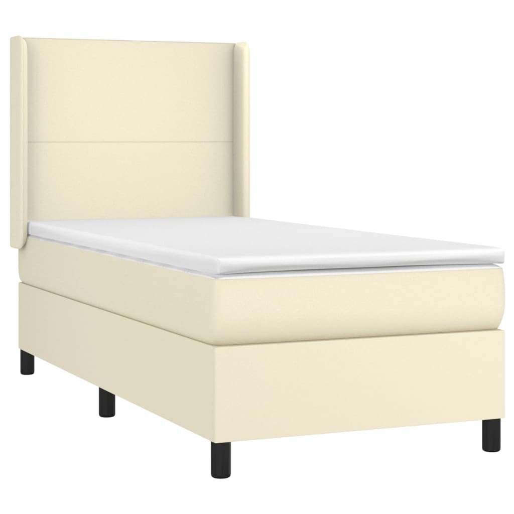 vidaXL Κρεβάτι Boxspring με Στρώμα Κρεμ 90x200 εκ. από Συνθετικό Δέρμα