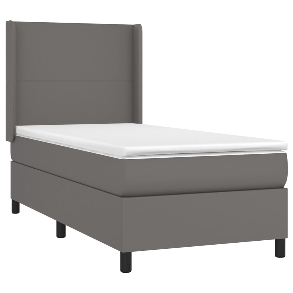 vidaXL Κρεβάτι Boxspring με Στρώμα Γκρι 90x200 εκ. από Συνθετικό Δέρμα