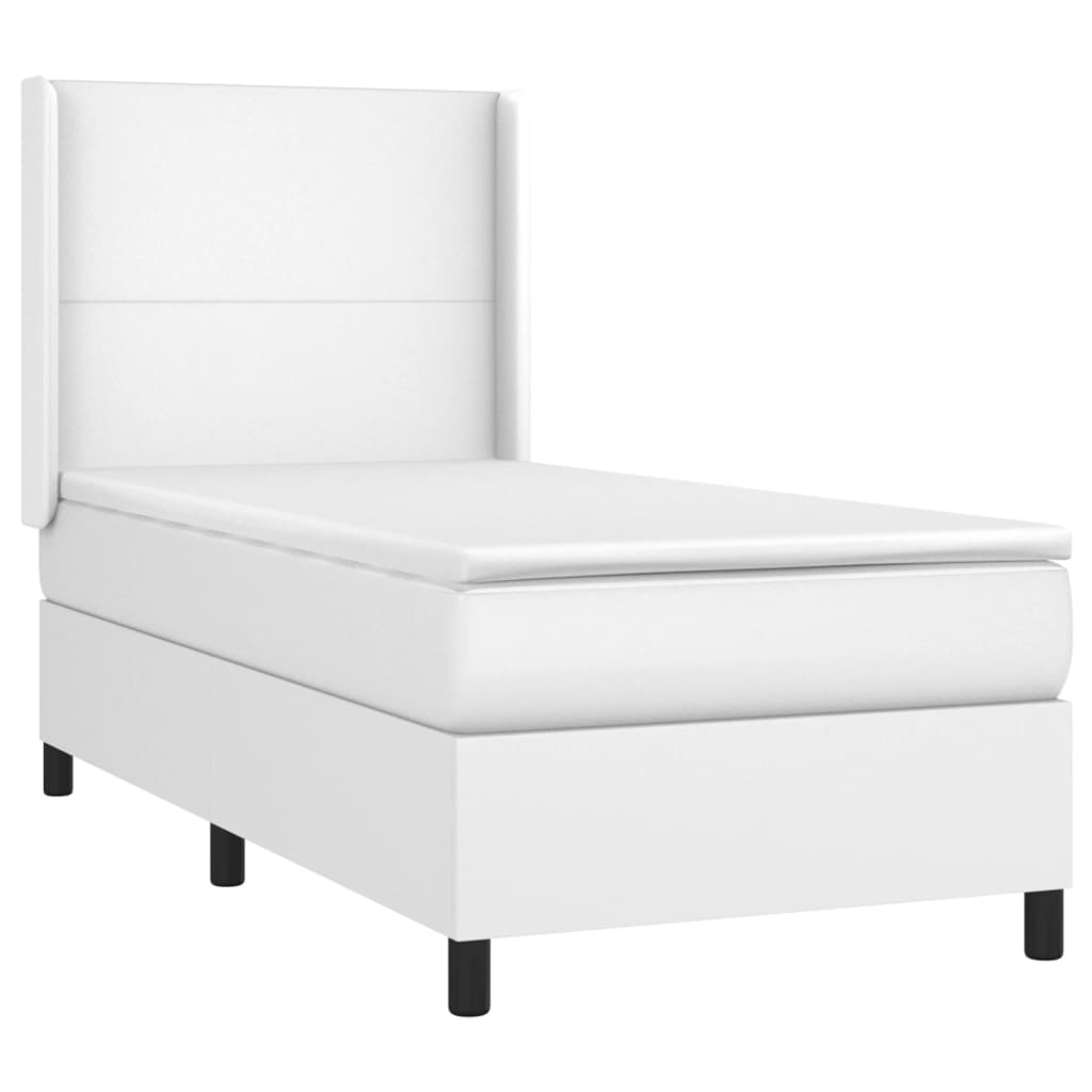 vidaXL Κρεβάτι Boxspring με Στρώμα Λευκό 100x200εκ.από Συνθετικό Δέρμα