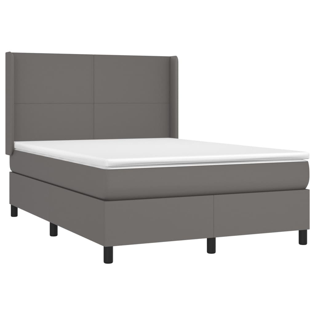 vidaXL Κρεβάτι Boxspring με Στρώμα Γκρι 140x190εκ. από Συνθετικό Δέρμα