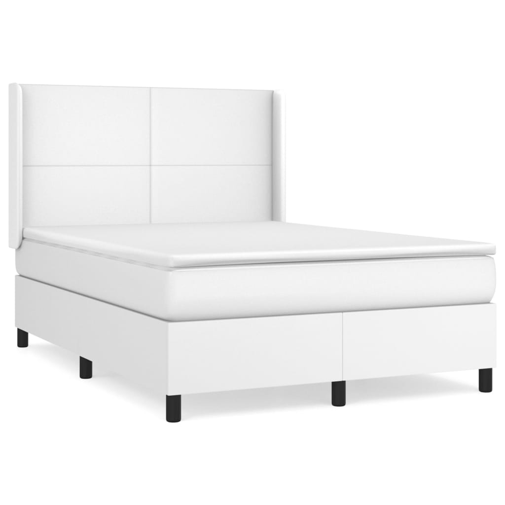 vidaXL Κρεβάτι Boxspring με Στρώμα Λευκό 140x200εκ.από Συνθετικό Δέρμα