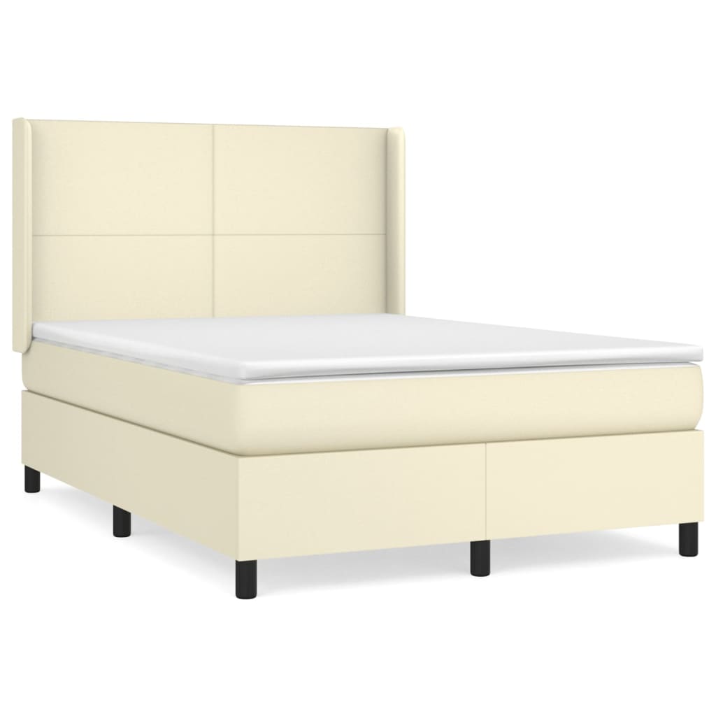 vidaXL Κρεβάτι Boxspring με Στρώμα Κρεμ 140x200εκ. από Συνθετικό Δέρμα