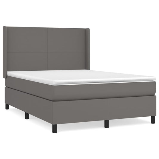 vidaXL Κρεβάτι Boxspring με Στρώμα Γκρι 140x200εκ. από Συνθετικό Δέρμα