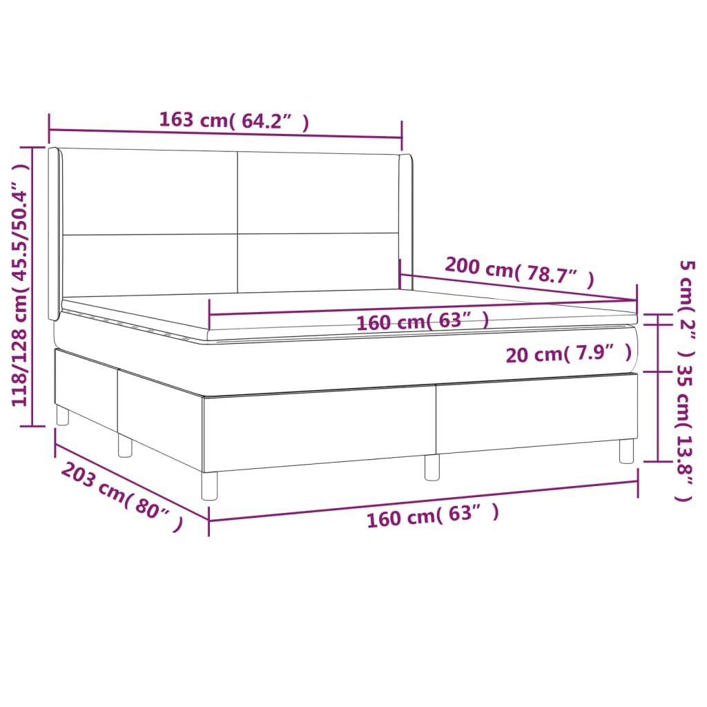 vidaXL Κρεβάτι Boxspring με Στρώμα Μαύρο 160x200εκ.από Συνθετικό Δέρμα