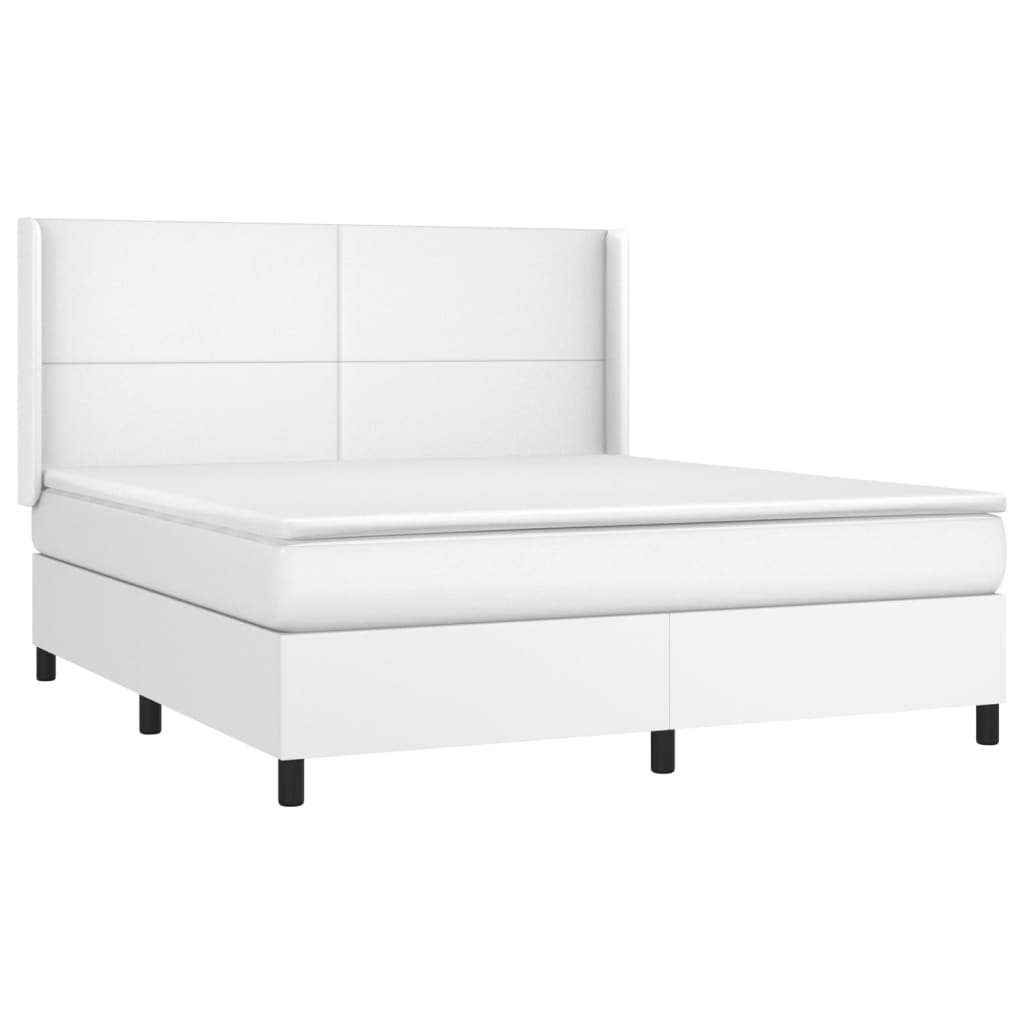 vidaXL Κρεβάτι Boxspring με Στρώμα Λευκό 160x200εκ.από Συνθετικό Δέρμα