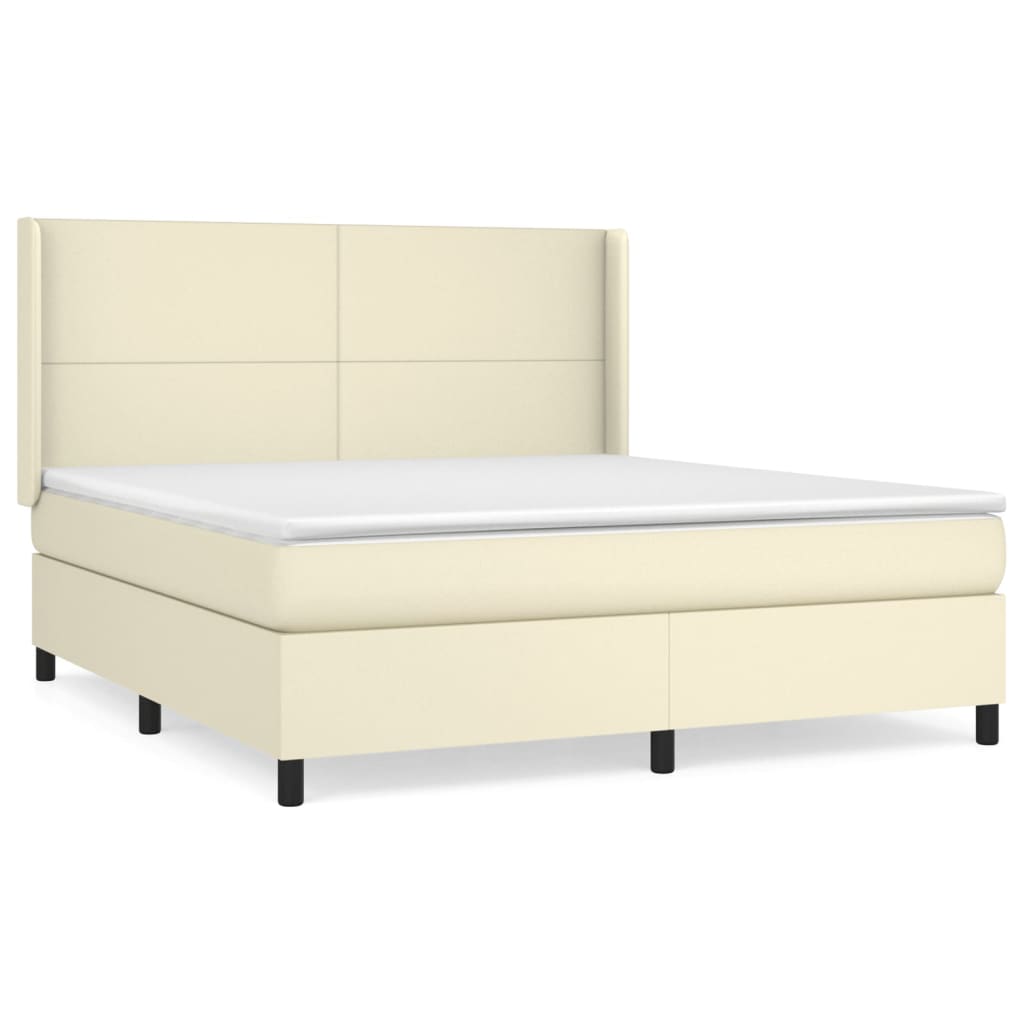 vidaXL Κρεβάτι Boxspring με Στρώμα Κρεμ 180x200 εκ. Συνθετικό Δέρμα