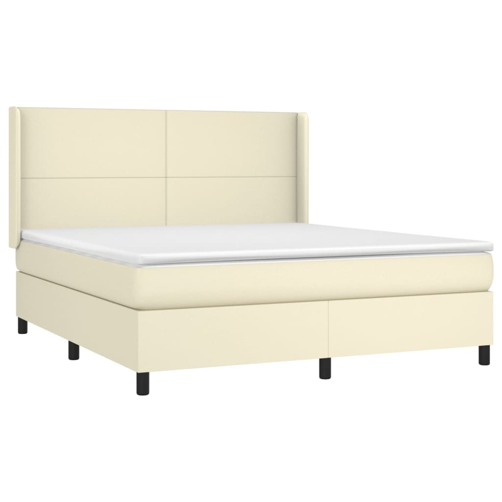 vidaXL Κρεβάτι Boxspring με Στρώμα Κρεμ 180x200 εκ. Συνθετικό Δέρμα