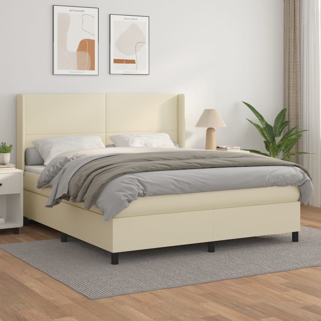 vidaXL Κρεβάτι Boxspring με Στρώμα Κρεμ 180x200 εκ. Συνθετικό Δέρμα