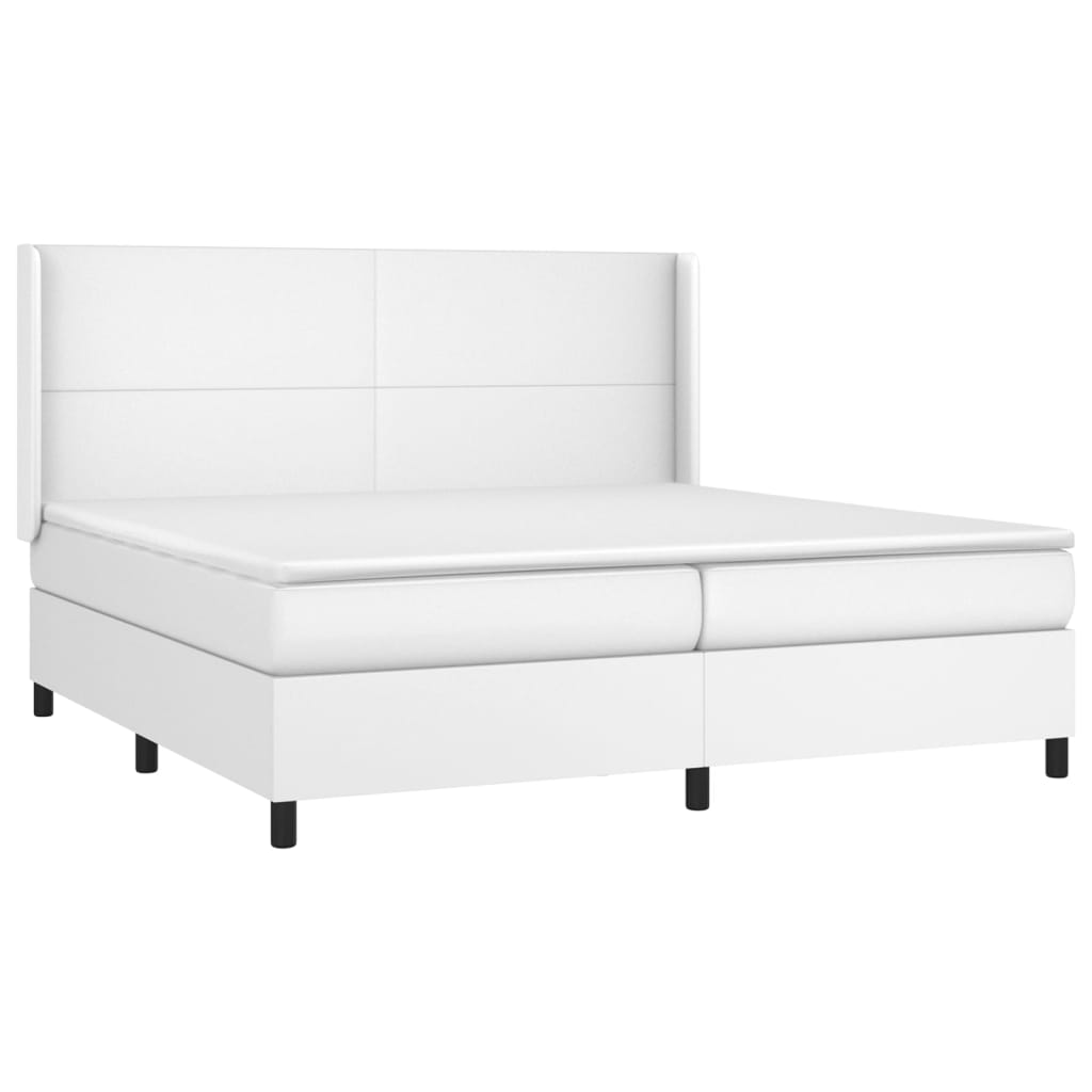 vidaXL Κρεβάτι Boxspring με Στρώμα Λευκό 200x200 εκ. Συνθετικό Δέρμα