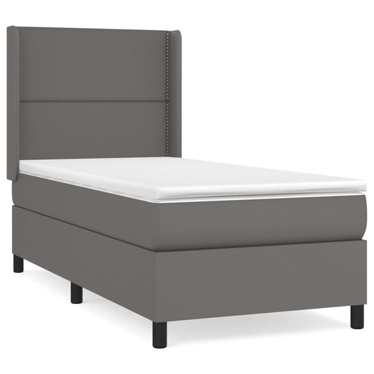 vidaXL Κρεβάτι Boxspring με Στρώμα Γκρι 90x190 εκ. από Συνθετικό Δέρμα