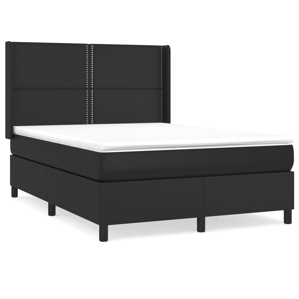 vidaXL Κρεβάτι Boxspring με Στρώμα Μαύρο 140x190εκ.από Συνθετικό Δέρμα