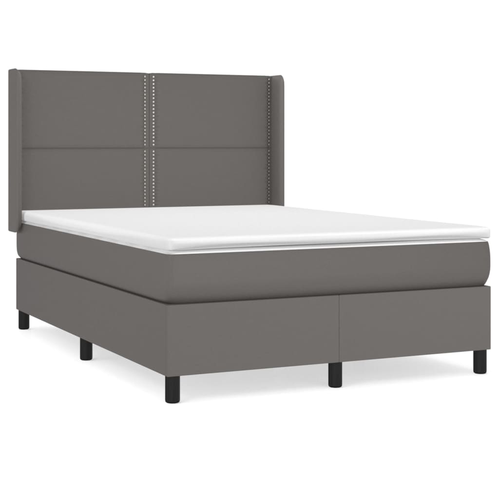 vidaXL Κρεβάτι Boxspring με Στρώμα Γκρι 140x200εκ. από Συνθετικό Δέρμα