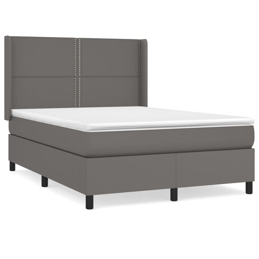 vidaXL Κρεβάτι Boxspring με Στρώμα Γκρι 140x200εκ. από Συνθετικό Δέρμα